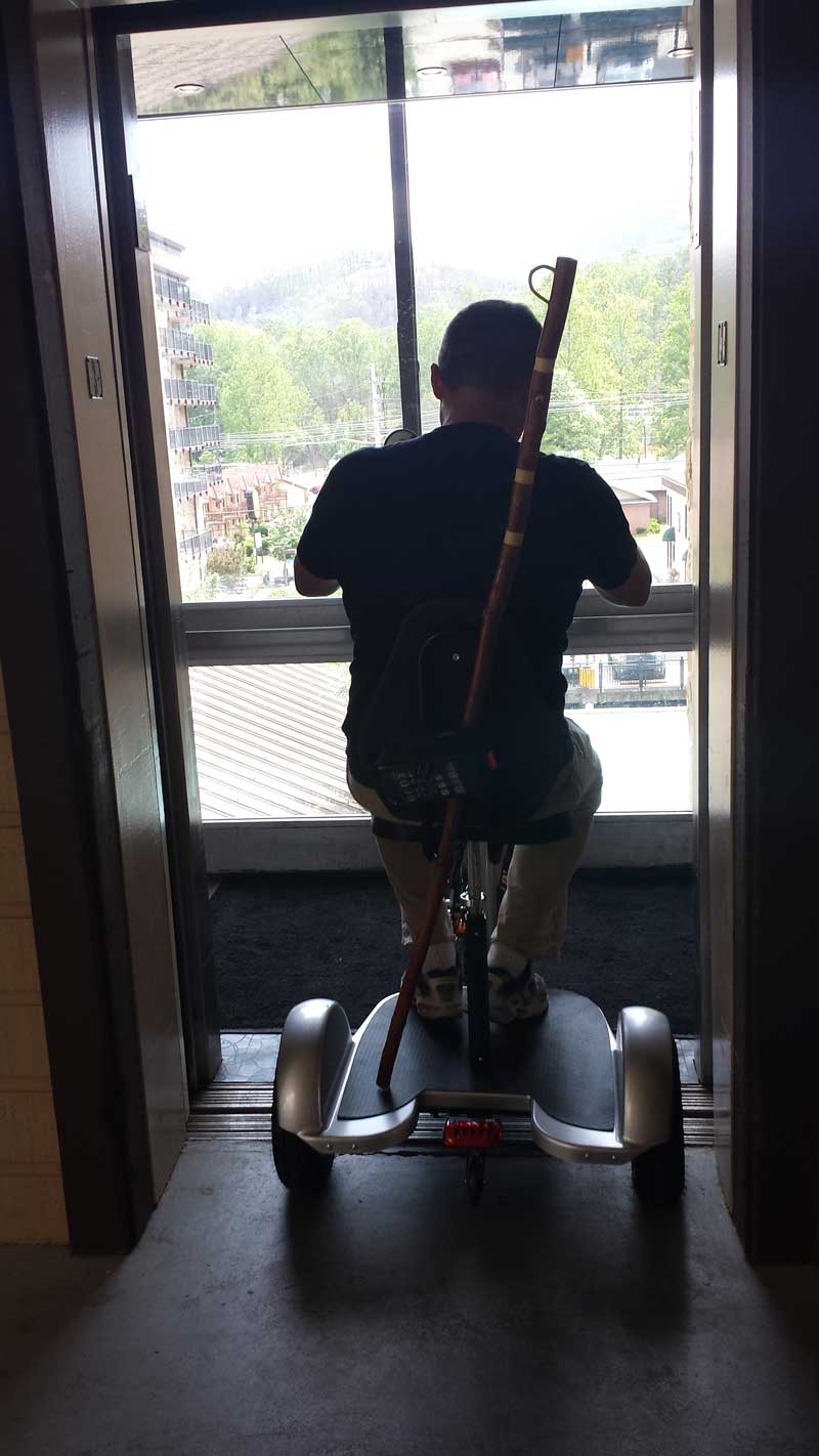 Scooter entering the elevator